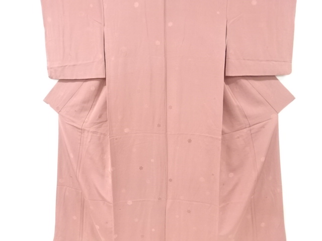 リサイクル　雪輪模様織り出し一つ紋色無地着物